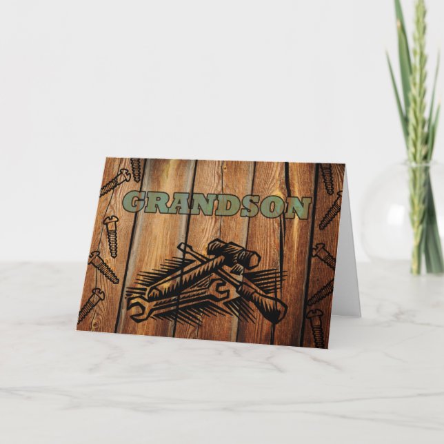 Carte Anniversaire de Grandson, Outils et Bois (Devant)