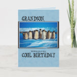Carte Anniversaire de Grandson, Penguins<br><div class="desc">Un beau groupe de pingouins du Pôle Sud sont prêts à souhaiter à votre grand-fils un très heureux anniversaire. Cette carte sera une merveilleuse surprise pour un garçon qui aime les animaux.</div>