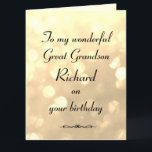 Carte Anniversaire de Great Grandson<br><div class="desc">Carte de voeux d'anniversaire élégante et personnalisée pour Great Grandson.</div>