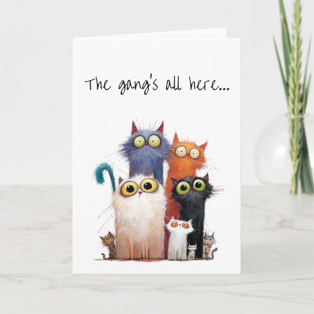 Carte Anniversaire de groupe avec Big Eye Quirky Cats Sa (Devant)