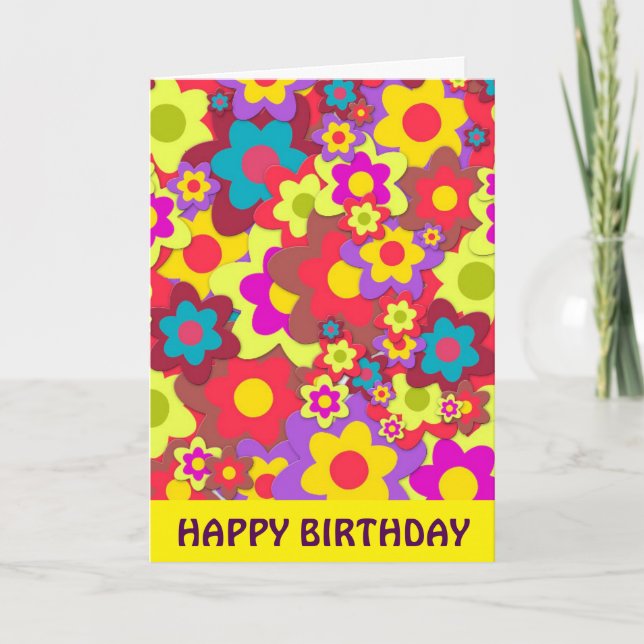 Carte Anniversaire de hippie de flower power 60s (Devant)