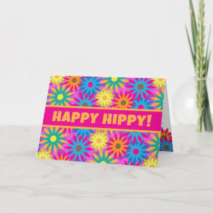 Carte Anniversaire de hippie de flower power des années