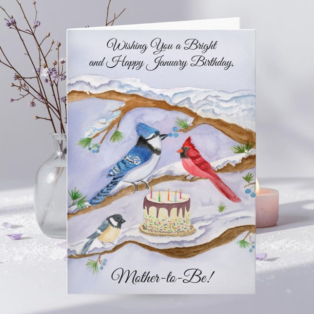 Carte Anniversaire de janvier avec les oiseaux de jardin (Créateur téléchargé)