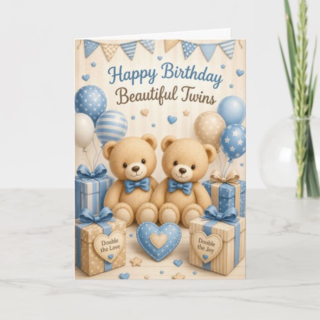 Carte Anniversaire de jumeaux garçons (Devant)