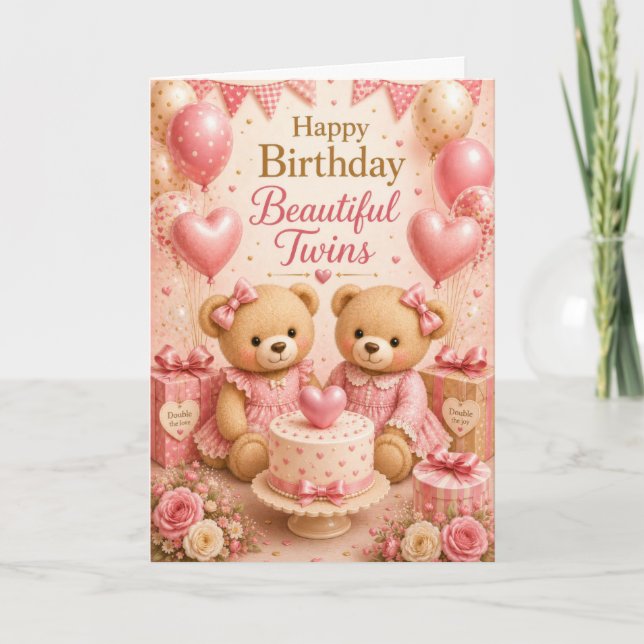 Carte Anniversaire de jumelles bébés filles (Devant)