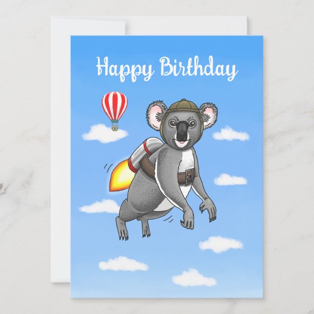 Carte Anniversaire de Koala Fusée (Devant)