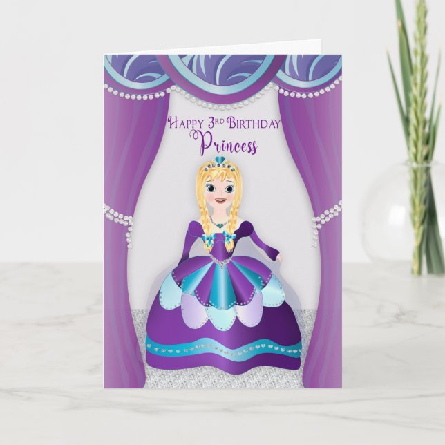 Carte Anniversaire de la 3ème Princesse habillée en robe (Devant)
