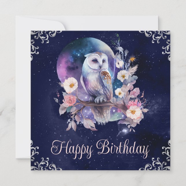 Carte Anniversaire de la chouette de fantaisie céleste à (Devant)