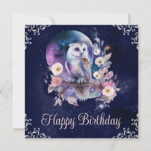 Carte Anniversaire de la chouette de fantaisie céleste à