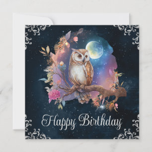 Carte Anniversaire de la chouette de fantaisie céleste à