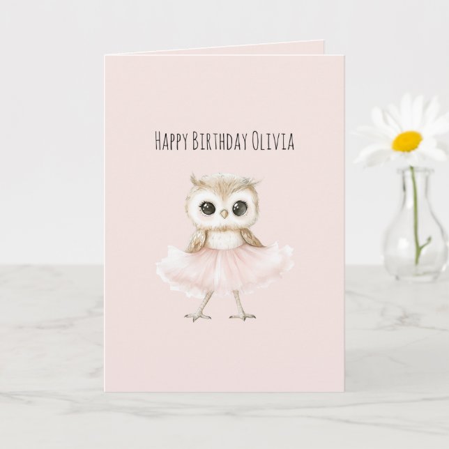 Carte Anniversaire de la chouette rose en tutu (Petite plante)