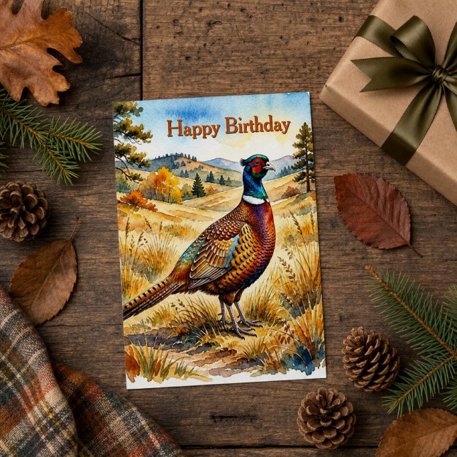 Carte Anniversaire de la faune rustique d'automne Faisan (Créateur téléchargé)