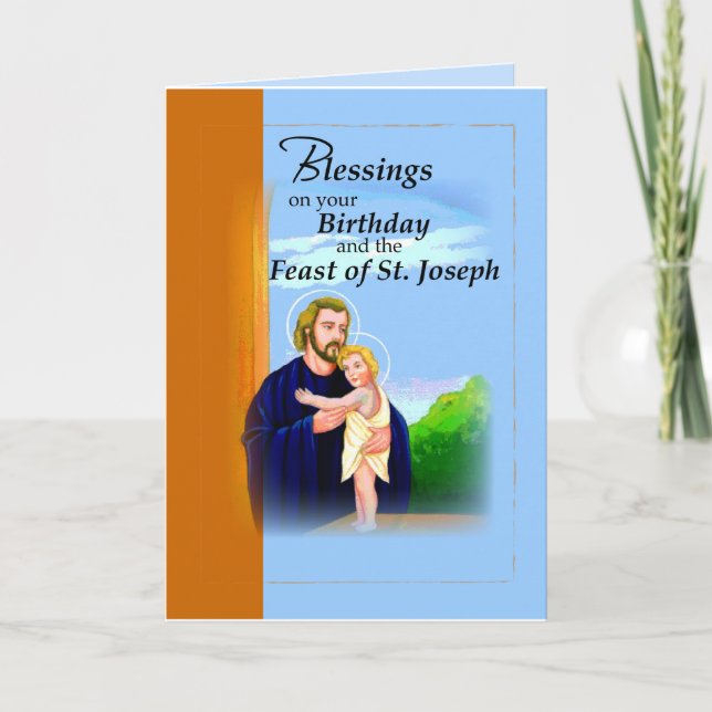 Carte Anniversaire de la fête de Saint-Joseph Bleu et Br (Devant)