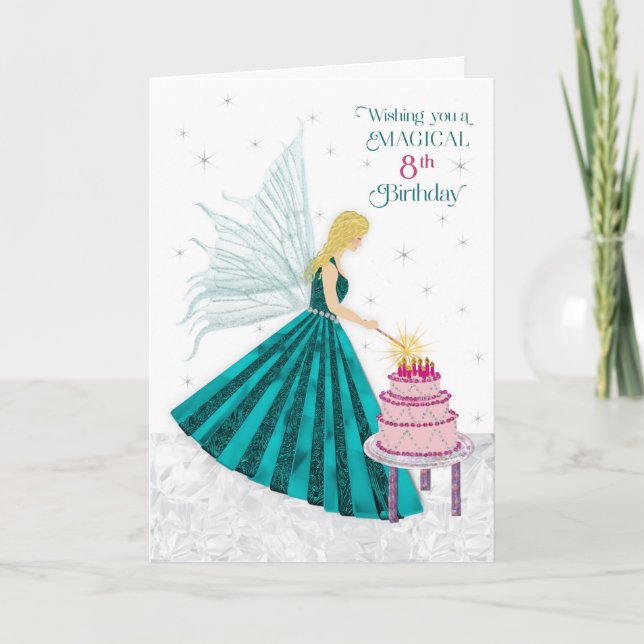 Carte Anniversaire de la fille 8 Bougie d'éclairage fée  (Devant)