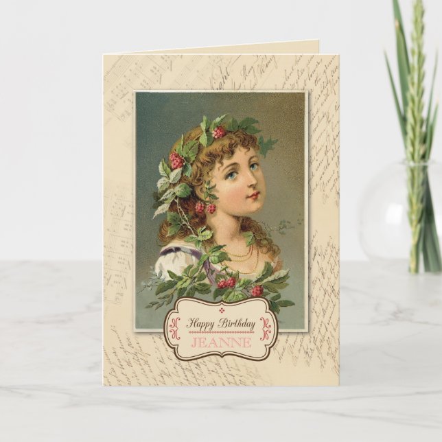 Carte Anniversaire de la Fille de framboise vintage (Devant)