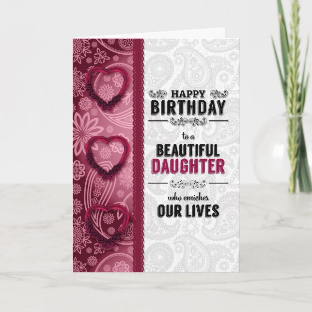 Carte Anniversaire de la fille de PARENTS Coeurs roses (Devant)