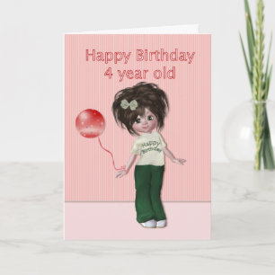 Carte Anniversaire de la fille de quatre ans
