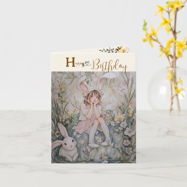 Carte Anniversaire de la fille innocente  (Fleur jaune)