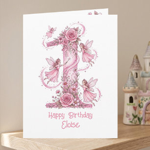 Carte Anniversaire de la Fille Magique Fée Rose 1 an