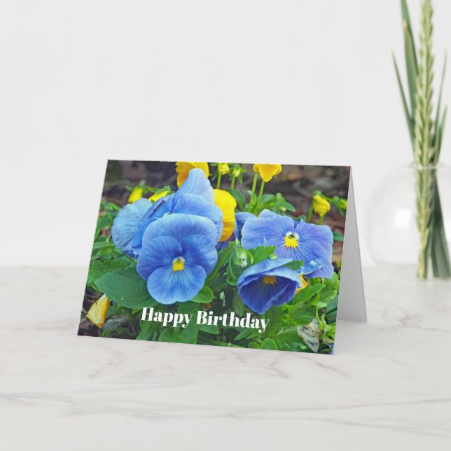 Carte Anniversaire de la florale de Pansy Bleu et Jaune (Devant)