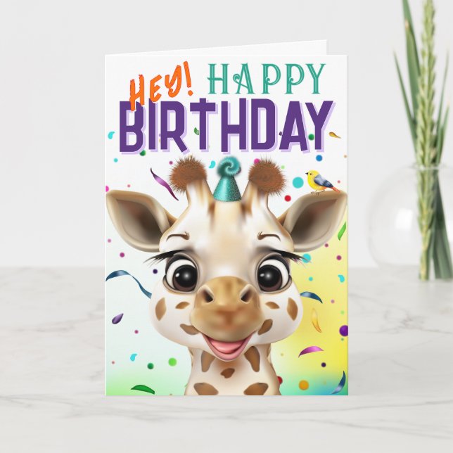 Carte Anniversaire de la girafe avec confettis (Devant)