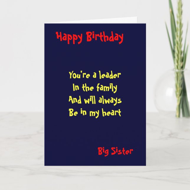 Carte Anniversaire de la grande soeur (Devant)