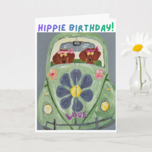 Carte Anniversaire de la hippie teckel