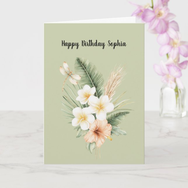 Carte Anniversaire de la libellule de l'hibiscus de pêch (Orchidée)
