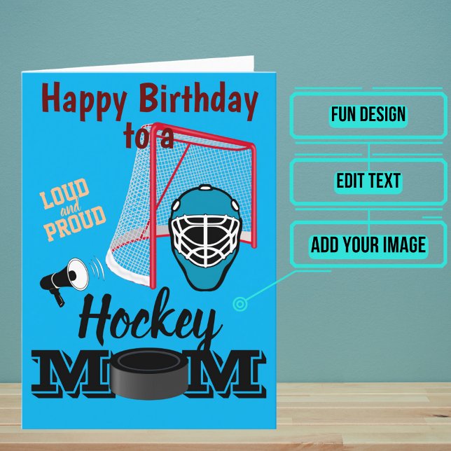 Carte Anniversaire de la maman du hockey (Mom is at every game and always there to shout her support.)