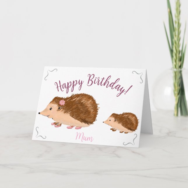 Carte Anniversaire de la mignonne maman de Hérisson (Devant)
