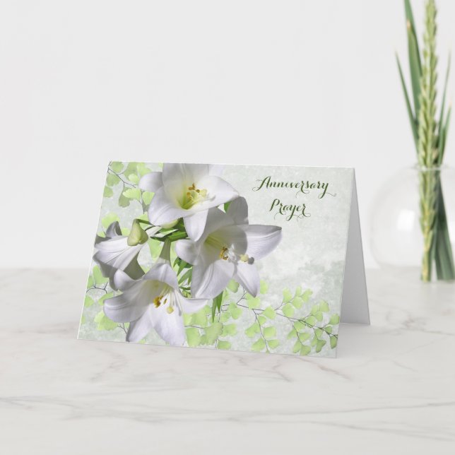 Carte Anniversaire de la mort - Fleurs blanches et prièr (Devant)