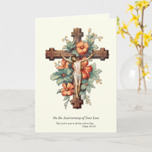 Carte Anniversaire de la mort Perdu aimé Jésus Floral (Fleur jaune)