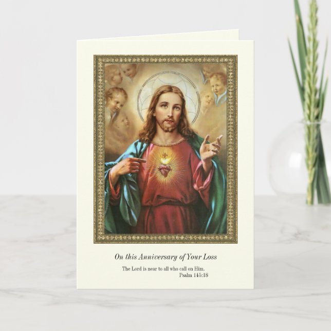 Carte Anniversaire de la mort Perte aimé Sacred Heart (Devant)