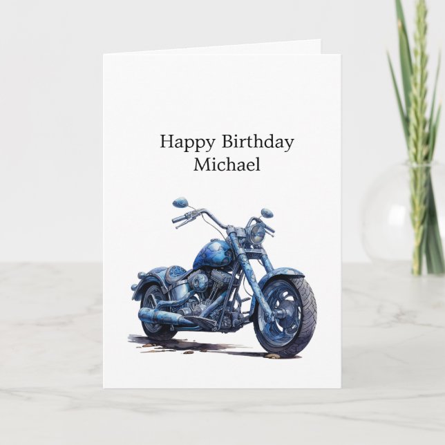 Carte Anniversaire de la Moto Bleue (Devant)