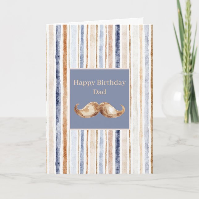 Carte Anniversaire de la moustache à rayures marron bleu (Devant)