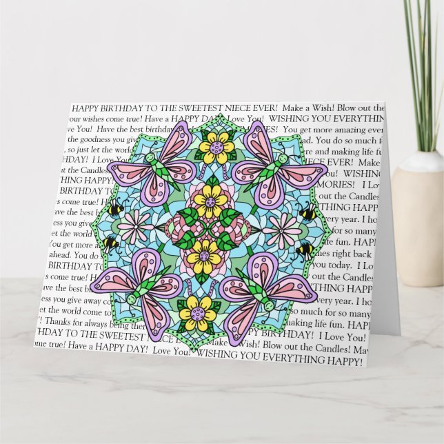 Carte Anniversaire de la nièce, Papillon Mandala Colorin (Devant)