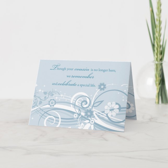 Carte Anniversaire de la perte de Cousin Blue Swirls (Devant)