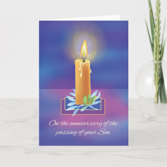Carte Anniversaire de la perte d'un fils Bougie allumée  (Devant)