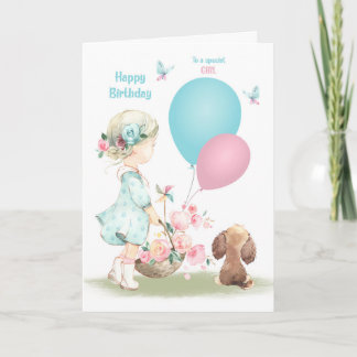 Carte Anniversaire de la petite fille avec chiot