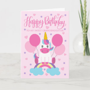 Carte Anniversaire de la petite-fille Licorne Assise Sur