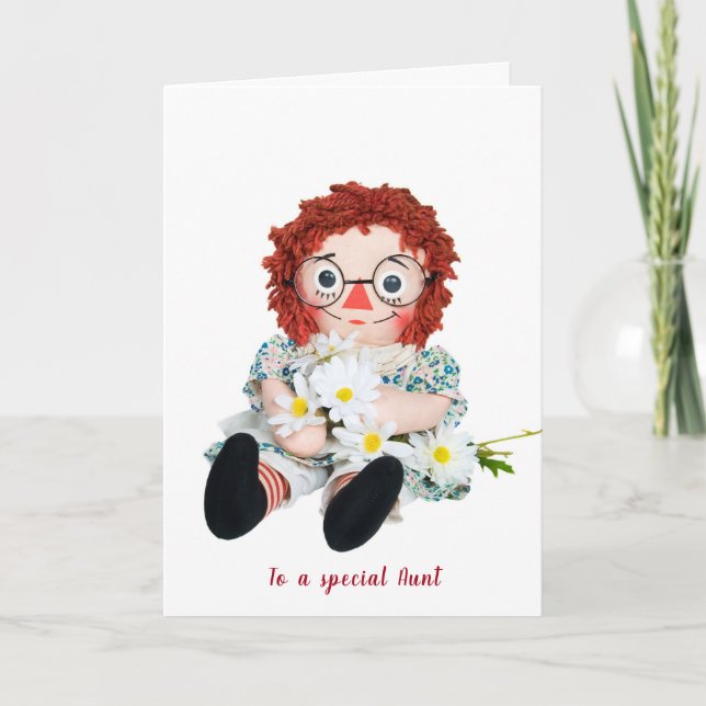 Carte Anniversaire de la poupée Rag pour Tante (Devant)