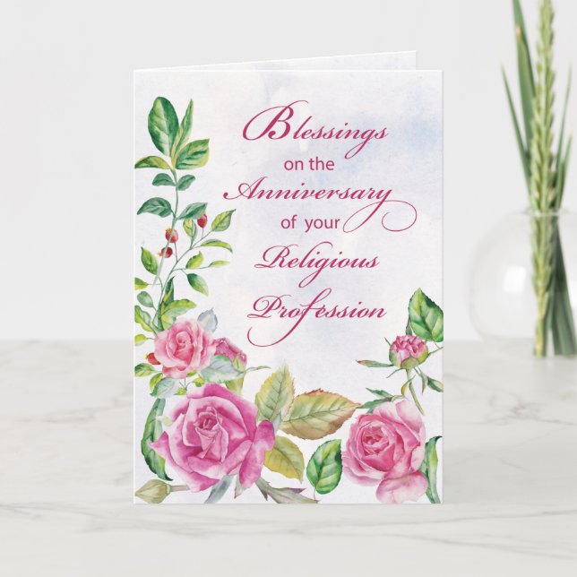 Carte Anniversaire de la profession religieuse Eau rose (Devant)