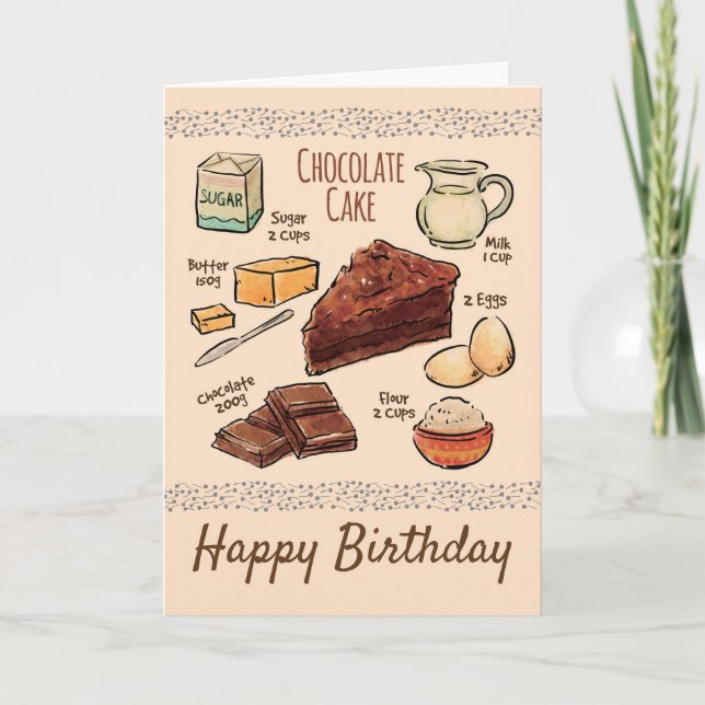 Carte Anniversaire de la recette de gâteau au chocolat (Devant)