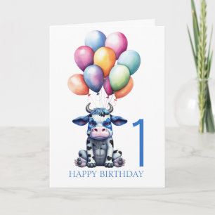 Carte Anniversaire de la vache bleue
