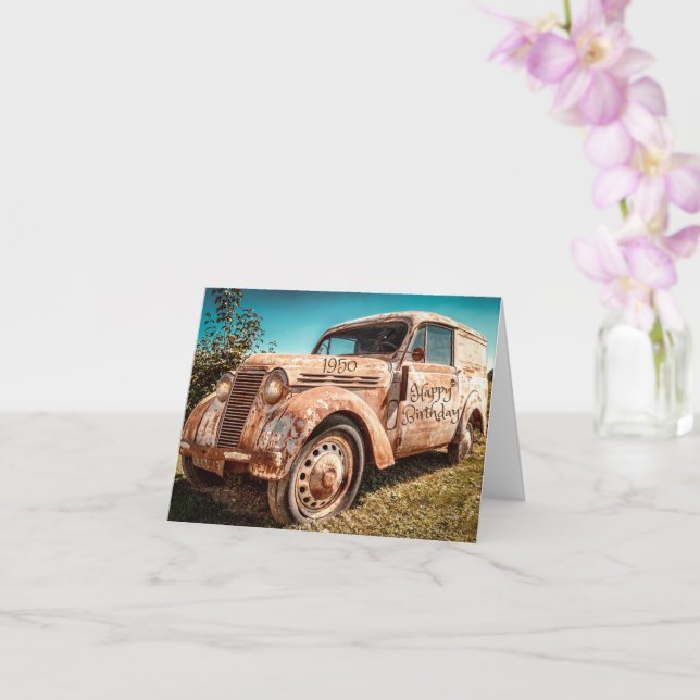 Carte Anniversaire de la vieille voiture rusty Année de  (Orchidée)