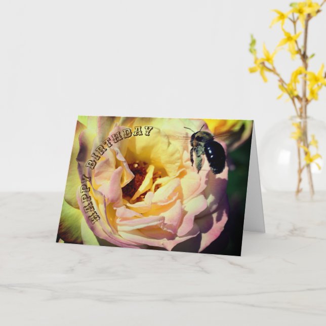 Carte Anniversaire De L'Abeille Et De La Fleur Rose (Fleur jaune)