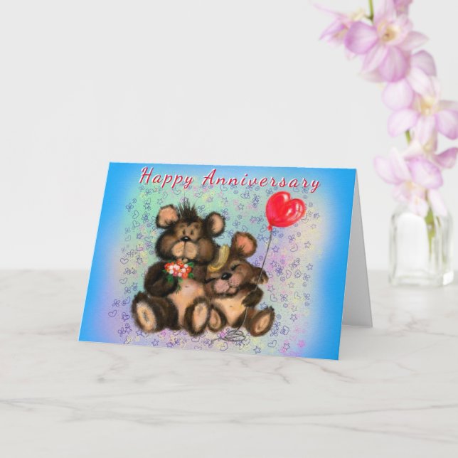 Carte Anniversaire de l'amour de l'ours couple (Orchidée)