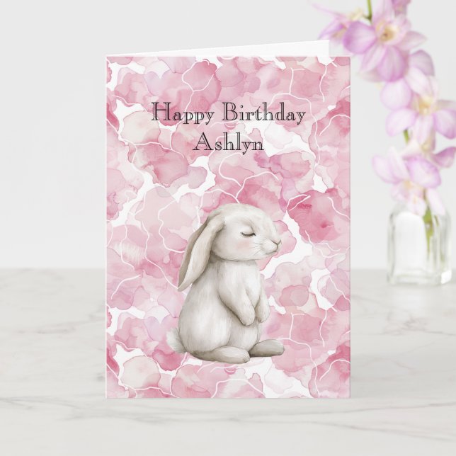 Carte Anniversaire de lapin mignon rose enchanté (Orchidée)