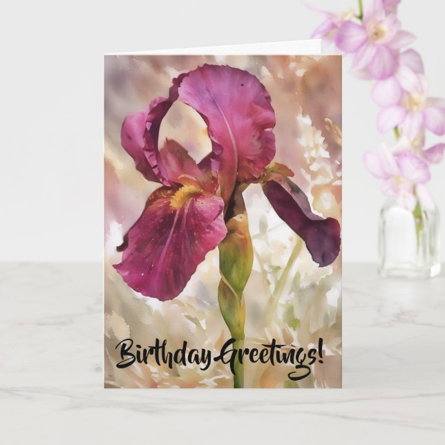 Carte Anniversaire de l'art floral de l'Iris rose-Bourgo (Orchidée)