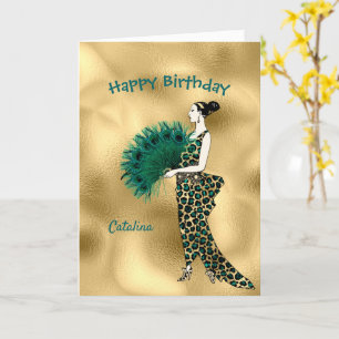 Carte Anniversaire de l'élégante Turquoise d'or Art déco